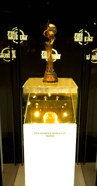 苏黎世 约2022年6月 一张有噪音效果的图片 国际足联女子世界杯奖杯在国际足联博物馆展出 — 图库照片