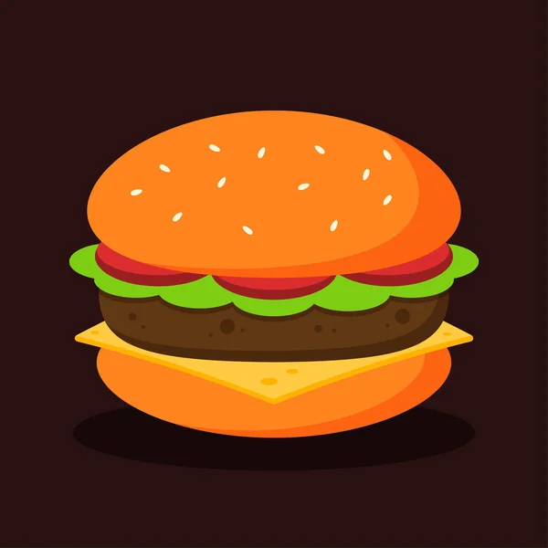 Икона Чизбургера Гамбургер Булочкой Помидорами Салатом Сыром Мясом Нездоровая Еда — стоковый вектор