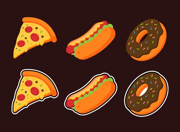 Kolekcja Fast Foodów Zestaw Niezdrowej Żywności Pizza Pepperoni Hot Dog — Wektor stockowy