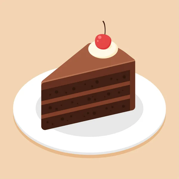 Кусок Шоколадного Торта Вишней Тарелке Блюде Восхитительная Концепция Сладкого Десерта — стоковый вектор