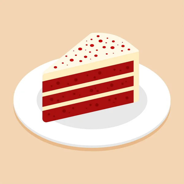 Scheiben Roter Samtkuchen Auf Teller Oder Teller Leckeres Süßes Dessert — Stockvektor