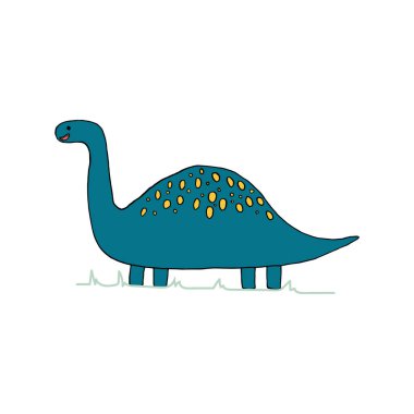 Yeşil bir diplodocus dinozor, genç ve el yapımı. Erkekler ve kızlar için hoş çizimler, tişört baskıları, çocuklar ve yetişkin tasarımı.