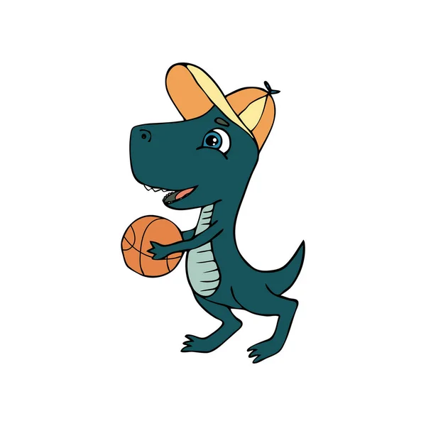 Tyrannosaurus Rex Top Yeşili Genç Hadi Basket Oynayalım Erkekler Için — Stok Vektör