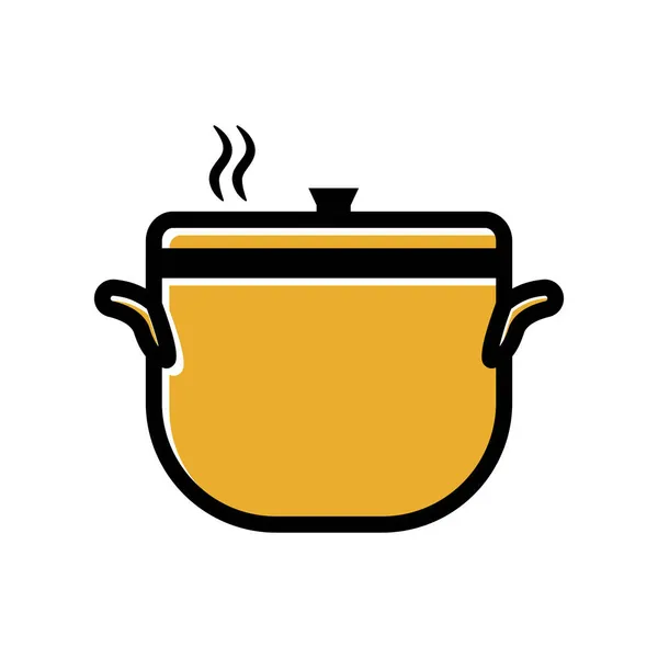 Icône Pot Avec Soupe Bouillon Bouillant Aliments Sains Instructions Pour — Image vectorielle