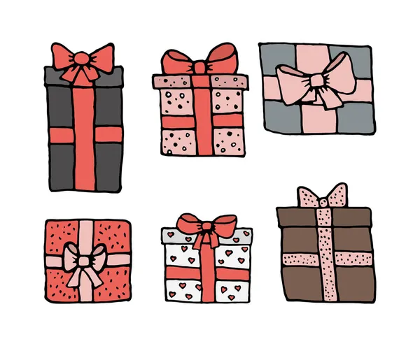 Κουτιά Δώρου Σετ Γραμμικών Εικόνων Χρώμα Δώρο Διακοπών Για Χριστούγεννα — Διανυσματικό Αρχείο