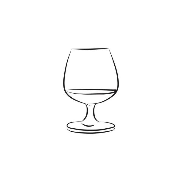 白兰地或威士忌 白兰地系列艺术 酒精玻璃杯的直线画图 — 图库矢量图片