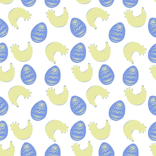 Color Seamless Pattern Easter Eggs Chicken White Background — Stock Photo, Image