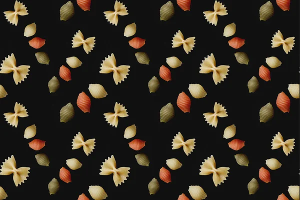 Textura Con Pasta Diferentes Tipos Sobre Fondo Negro — Foto de Stock