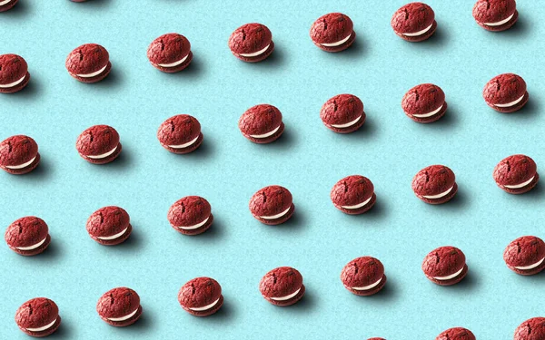 Minta Piros Sütemények Sok Sütemények Sütemények Kék Háttér Wupi Pite — Stock Fotó