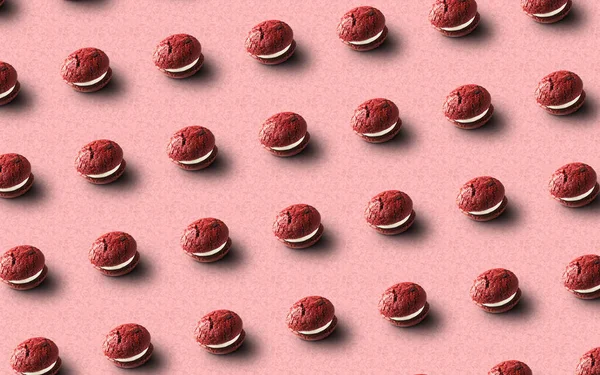 Minta Piros Sütemények Sok Sütemények Sütemények Rózsaszín Alapon Whoopie Pite — Stock Fotó