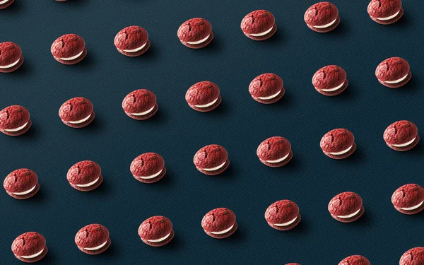 Minta Piros Sütemények Sok Sütemények Sütemények Sötét Kék Háttér Wupi — Stock Fotó