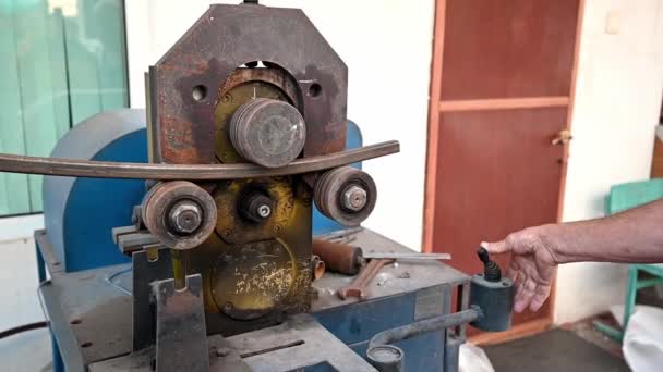 Máquina Industrial Para Dobrar Tubos Aço Hastes Metal Máquina Dobra — Vídeo de Stock