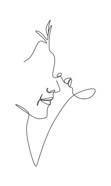 Poster, broşür, afiş, pankart, tişört izi, aydınlatma, beyaz arkaplanda izole edilmiş vektör çizimi için kadın yüzü ve erkek yüzü aralıksız çizimi. Aşk kavramı.