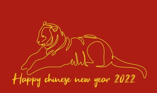 2022年の中国虎のシルエットの連続線形図面 ポスター パンフレット バナー カレンダー 赤い背景に隔離されたベクトルイラストのための単純な手描きのアジアの要素 — ストック写真