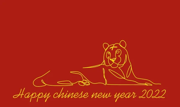 continuous linear drawing of the silhouette of the Chinese tiger of 2022, a simple hand-drawn Asian element for a poster, brochure, banner, calendar, vector illustration isolated on a red background