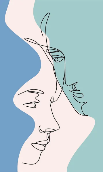 ポスター パンフレット バナー Tシャツプリント ベクトルイラスト Bohoスタイルのための女性と男性の顔の連続線形図面 愛の概念 — ストック写真