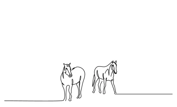 Durchgehende Zeichnung Mit Einer Linie Der Silhouette Zweier Pferde — Stockfoto
