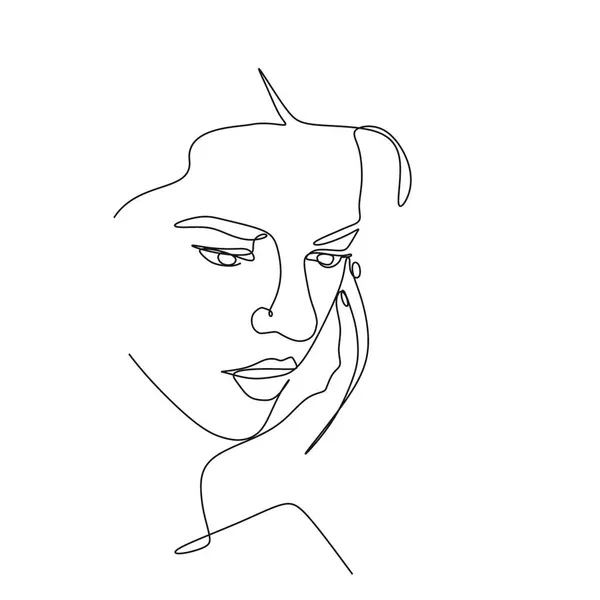 Dibujo Continuo Con Una Línea Cara Una Mujer Reflexiva —  Fotos de Stock
