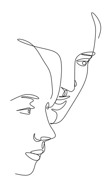 Kontinuerlig Linjär Teckning Ett Kvinnligt Ansikte Och Ett Manligt Ansikte Stockbild