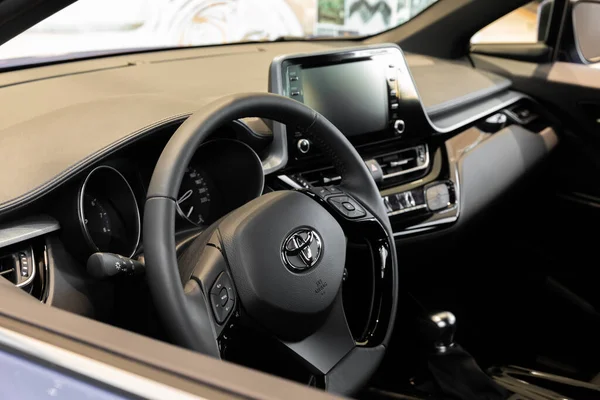 Minsk, Belarus - OCTOBER 28, 2021: black leather interior of a premium car, Toyota — Stock Photo, Image