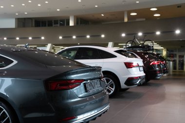 Premium araba galerisi, arka arkaya arabalar, dikiz manzarası.