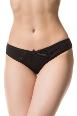 Kadın sağlığı konsepti, beyaz arka plandaki iç çamaşırlı kız.