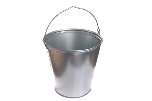 Empty stainless steel bucket with handle on white isolated background Royalty Free Stock Images