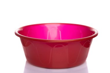Boş pembe plastik. Beyaz arkaplanda.