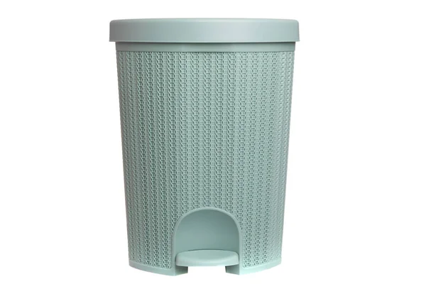 Trash can of light green color with a pedal for opening on a white background — Stock Photo, Image