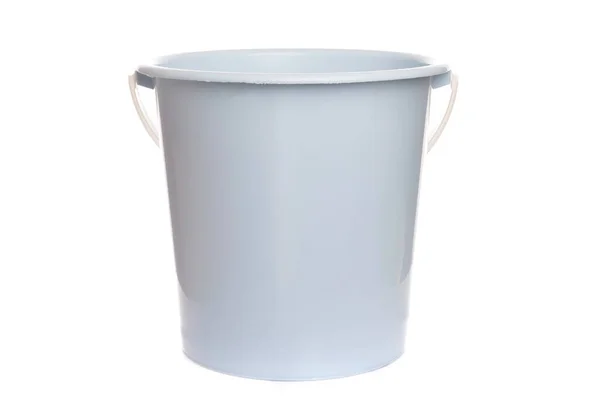 Empty white round bucket in plastic white handle on isolated background Royalty Free Stock Photos