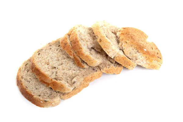 Sneetjes wit toast brood op witte geïsoleerde achtergrond — Stockfoto