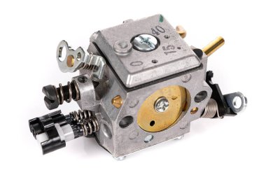 Beyaz izole arkaplanda bahçe düzenleyicisi için yeni karbüratör