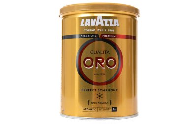 Altın rengi metal konserve kahve Lavazza Oro