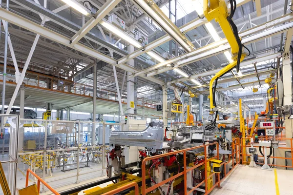 Photo of automobile production line. Welding car body. Modern car assembly plant. Auto industry — Stock Photo, Image