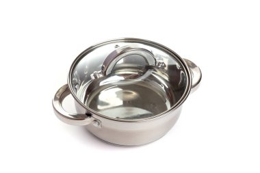 Cam kapaklı metal mutfak tavası.