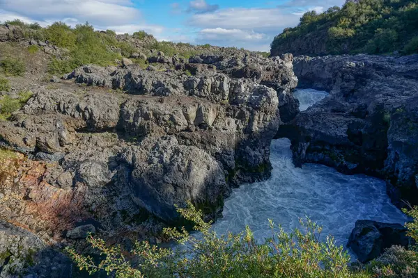 Borgarfjordur Ijsland Barnafoss Ook Bekend Als Bjarnafoss Een Waterval Aan — Stockfoto