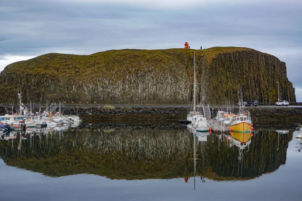 Stykkisholmur Iceland Harbor Fishing Village Snaefellsnes Peninsula Sugandisey Island Lighthouse — Stock Photo, Image