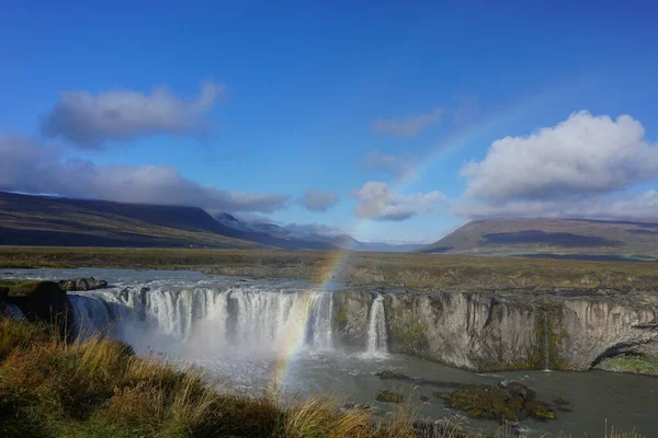 Região Nordeste Islândia Arco Íris Sobre Godafoss Cachoeira Dos Deuses — Fotografia de Stock