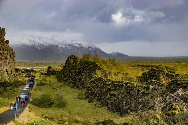 Национальный Парк Тингвеллир Исландия Долина Разлома Между Североамериканской Евразийской Тектоническими — стоковое фото