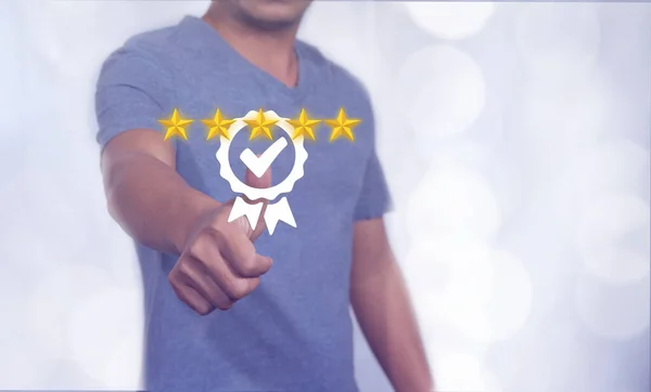Hands Show Signs Top Service Excellent Service Star Quality Assurance — Stock Photo, Image