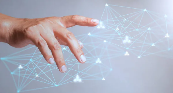 Abstract Virtual Man Finger Lines Big Data Technology Information Communication — Foto de Stock