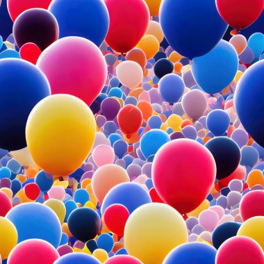Gökyüzünde renkli balonlar. Kusursuz desenli konsept 3D illüstrasyon, 3D görüntüleme.