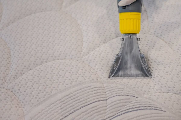 Worker Cleaning a bed with Vacuum Cleaner.Extraction method.