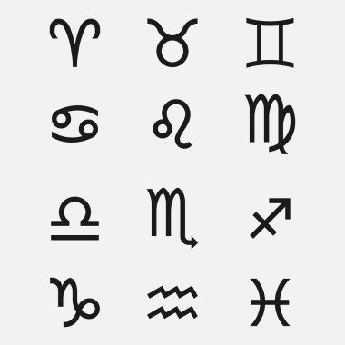 Arka planda bir dizi burç simgesi izole edildi. Astroloji sembolü modern, basit, vektör, web sitesi tasarımı için simge, mobil uygulama, ui. Vektör İllüstrasyonu