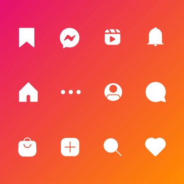 Arka planda izole edilmiş sosyal medya simgeleri seti. Moda dijital elementler, modern, basit, vektör, web sitesi tasarımı için simge, mobil uygulama, ui. Vektör İllüstrasyonu