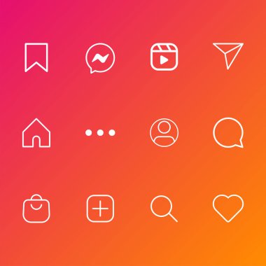 Arka planda izole edilmiş sosyal medya simgelerinin web kümesi. Moda dijital elementler, modern, basit, vektör, web sitesi tasarımı için simge, mobil uygulama, ui. Vektör İllüstrasyonu