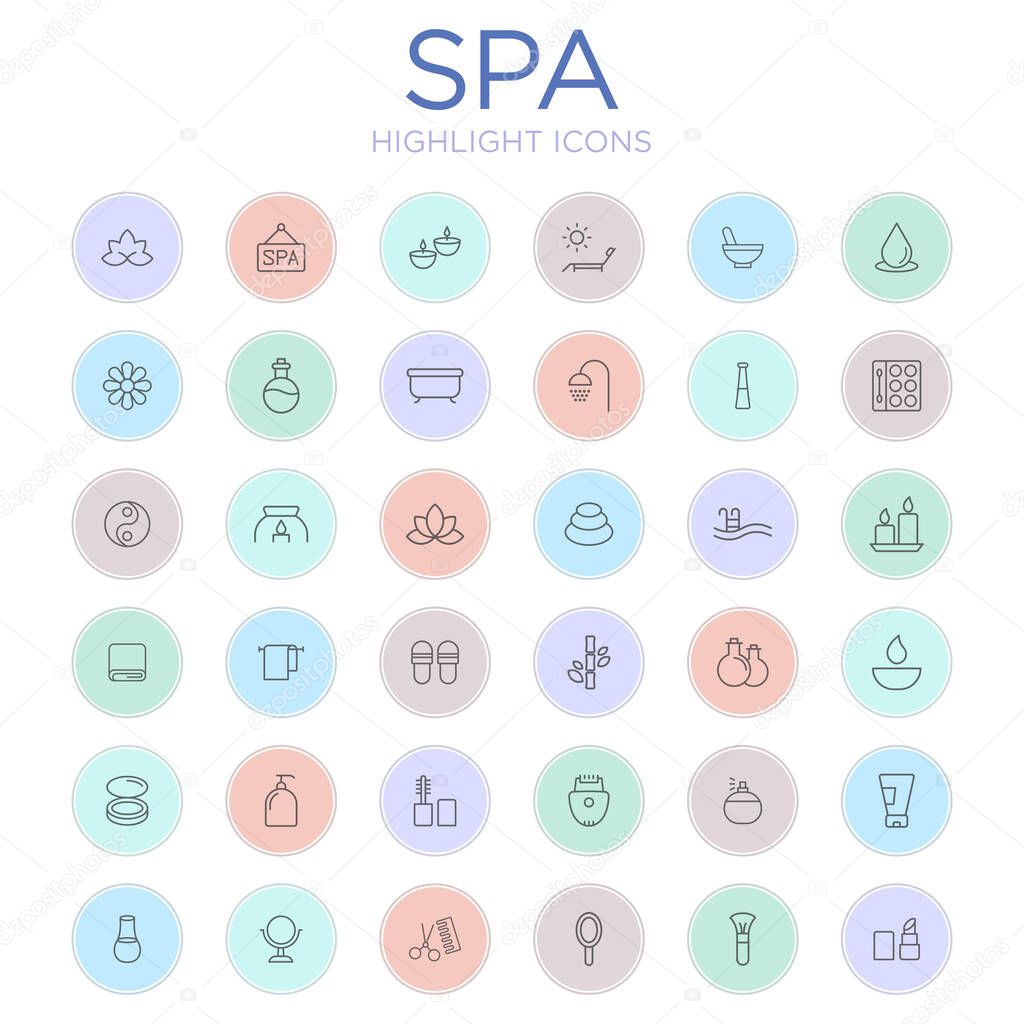 Set of spa icons isolated on white background. Healthcare symbol modern, simple, vector, icon for highlight covers, website design or mobile app. Vector Illustration