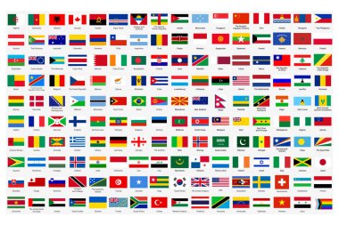 160 flag vector isolated on white background. Official different flags vector, icon for website design, mobile app, ui. Vector Illustration