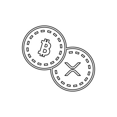 Bitcoin ve XRP madeni para simgeleri beyaz arkaplanda izole edildi. Şifreleme sembolü modern, basit, vektör, web sitesi tasarımı için simge, mobil uygulama, ui. Vektör İllüstrasyonu