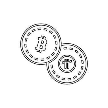 Bitcoin ve Pi madeni para simgesi beyaz arka planda izole edildi. Şifreleme sembolü modern, basit, vektör, web sitesi tasarımı için simge, mobil uygulama, ui. Vektör İllüstrasyonu